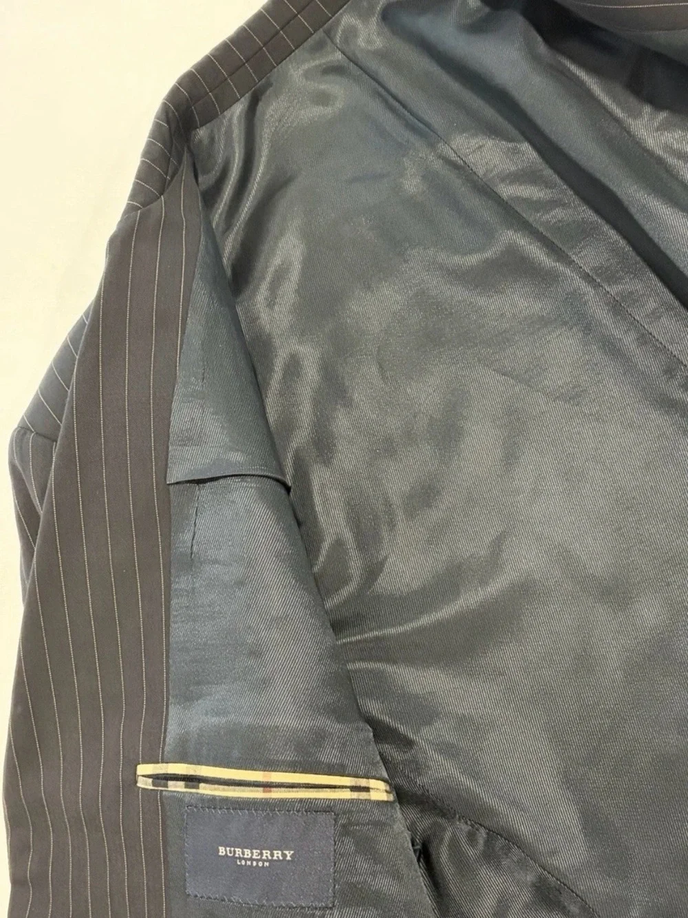 Burberry Navy Pinstripe Men's Suit Blazer